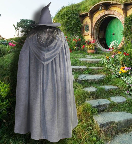 Cloak hooded grey wool wizard hat beard Lord of rings handmade custom Gandalf grey costume cosplay