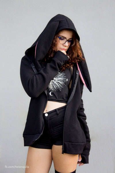 Male female animal gothic furry Goth bunny ear hoodie