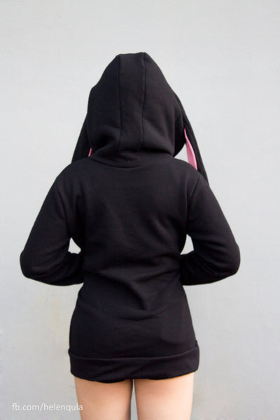 Male female animal gothic furry Goth bunny ear hoodie