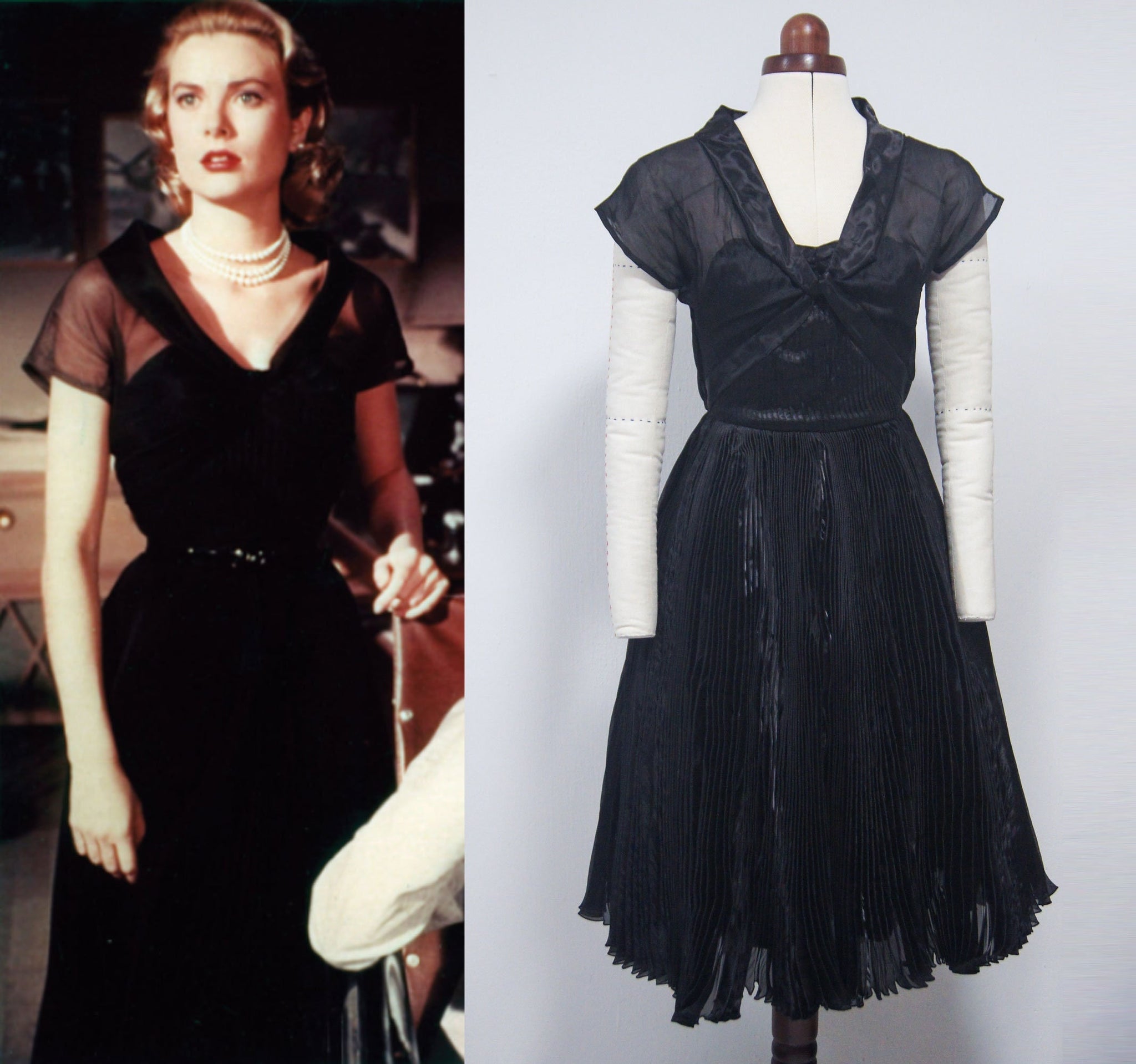 Vintage 50s dress Little Black Dress mother of the bride gown Custom Grace Kelly Rear window black dress black pleated evening dress