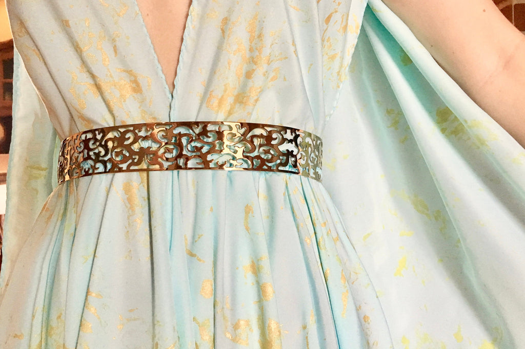 daenerys blue and gold dress Blue Daenerys Qarth Dress from Game of Thrones MJcostume