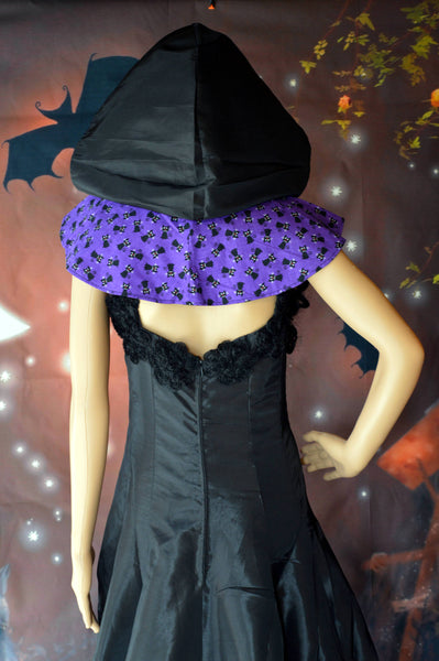 Handmade Dress Carnival Costumes Pagan Black Cape Tulle Witch Vampire Gothic Hooded Womenready to ship Halloween dress Costume