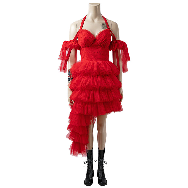 Women Red Dresses Outfit from Suicide Squad Harley Quinn Cosplay Costume