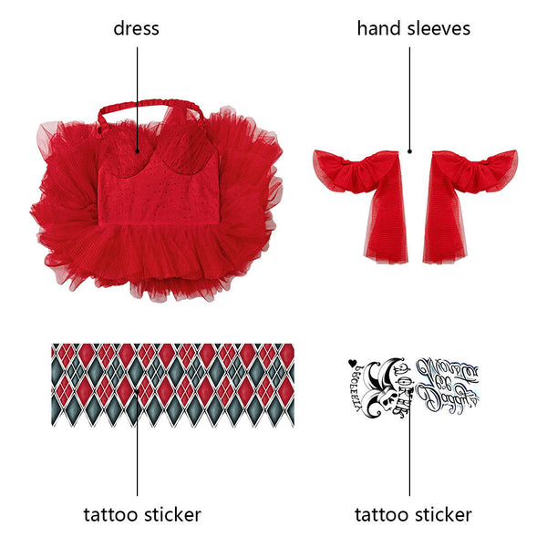Women Red Dresses Outfit from Suicide Squad Harley Quinn Cosplay Costume