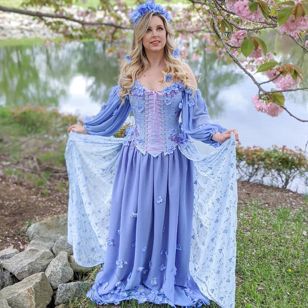 Hydrangea Flowery Renaissance Fair Dress Purple Blue Periwinkle SAMPLE SALE