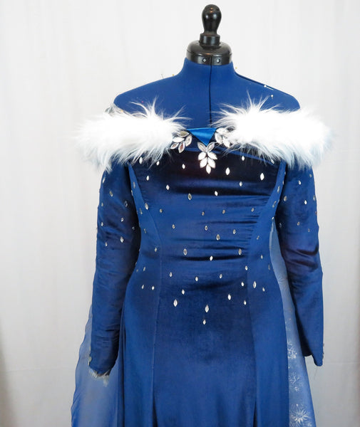 Christmas Holiday Winter Blue Dress Gown Costume Cosplay Adult Size Ice Snow Queen Inspired Frozen