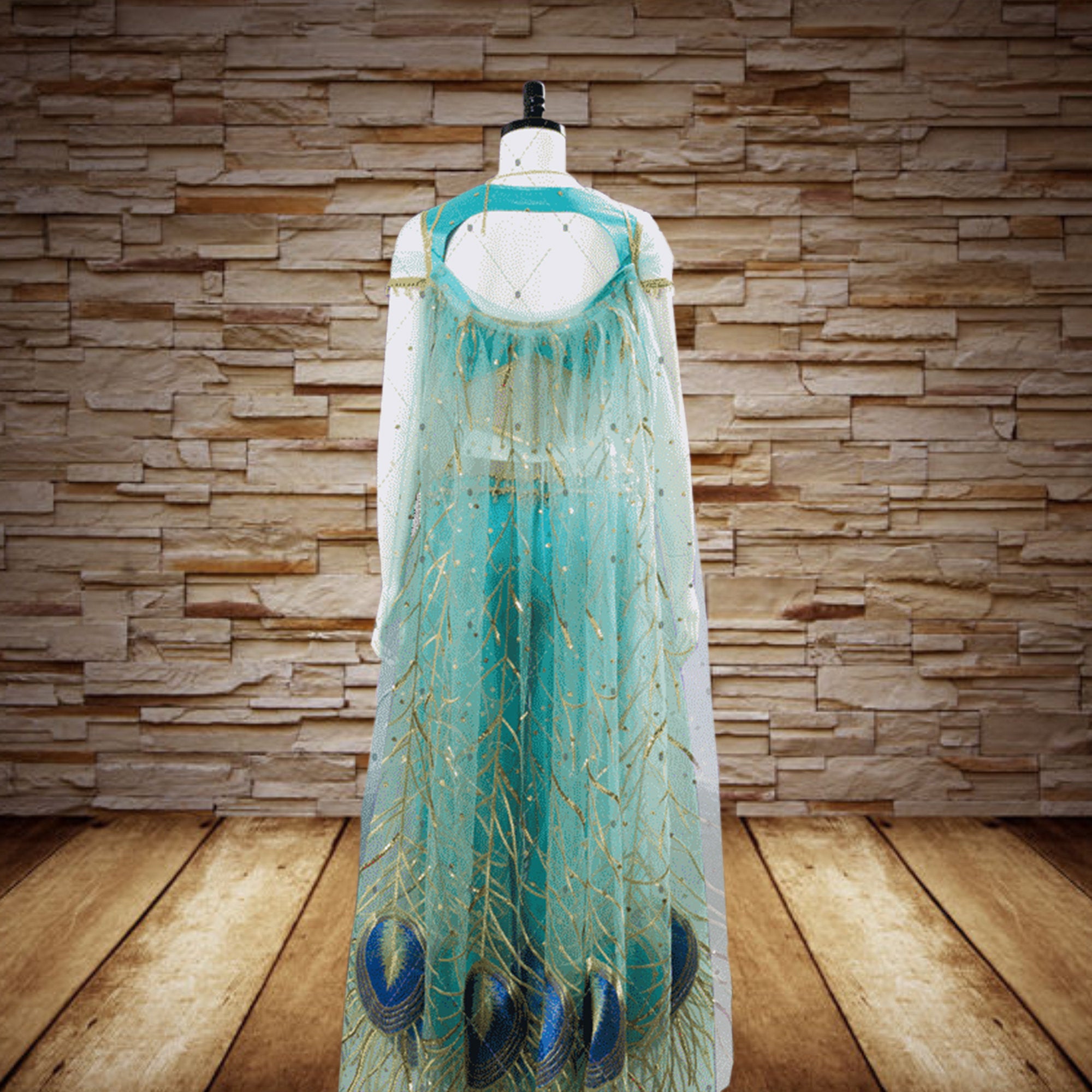 princess jasmine peacock dress Princess Jasmine Naomi Scott Peacock Dress Halloween party Disguise Blue Outfits