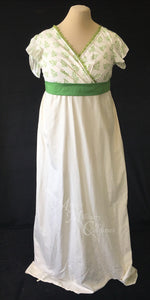 Jane Austen Day Dress Gown Green Illusion Block Print Cotton Regency