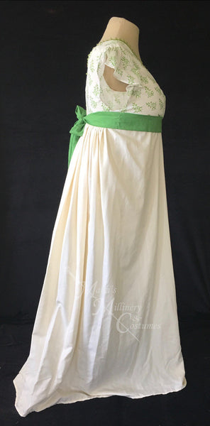 Jane Austen Day Dress Gown Green Illusion Block Print Cotton Regency