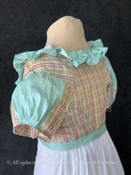 Spencer Short Jacket Pelisse Plaid Crossover Regency Jane Austen Day Dress