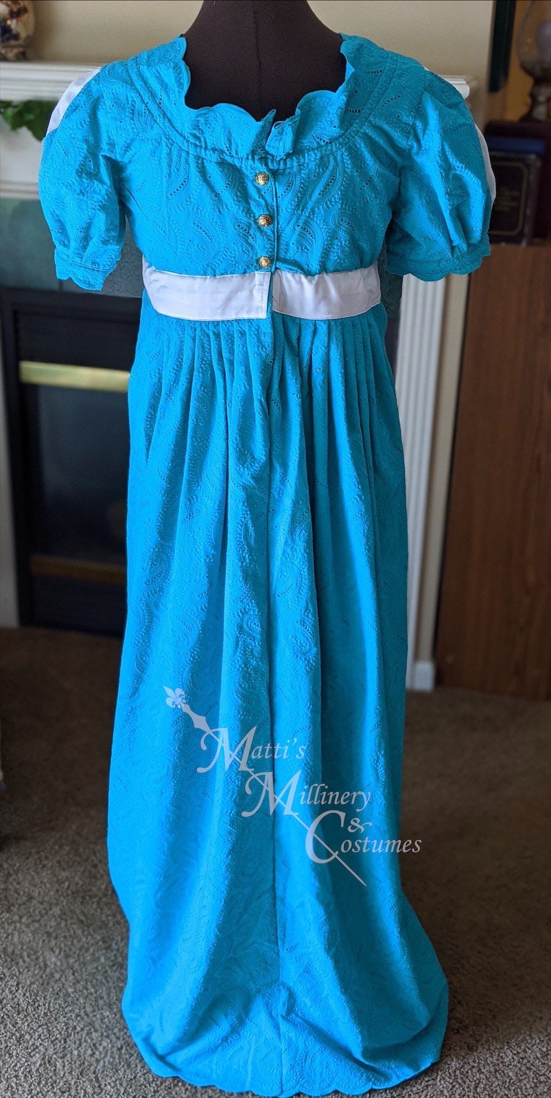 Jane Austen Regency Day Dress Gown Embroidered Eyelet Cotton
