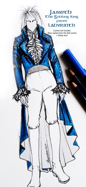 David Bowie Labyrinth Cosplay men Costume Larp renaissance costume set MADE TO ORDER Jareth The Goblin King ball blue jacket
