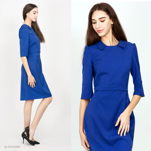 Blue workdress Formal workdress custom made dress Plus size Kate Middleton Blue Pencil Dress Royal Canada tour tailored dress