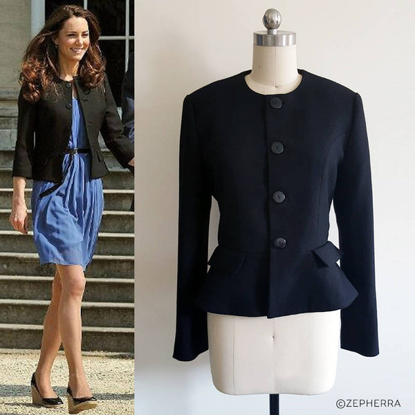 Peplum Jacket Custom made Premium Wool Crepe fabric Gift for women Kate Middleton Jacket Black Wool Coat Winter Coat Black Jacket