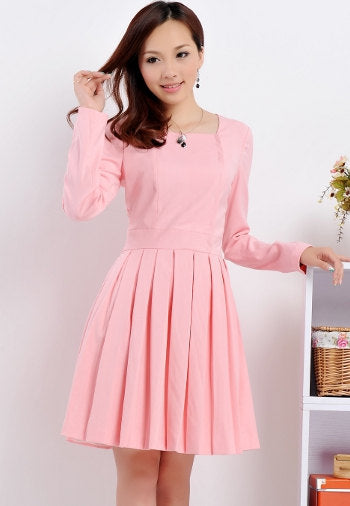 Long Sleeve Dress Square neckline Custom made dress 50s dress Garden Party Dress Pleated Skater Dress Kate Middleton Pink Dress Teal