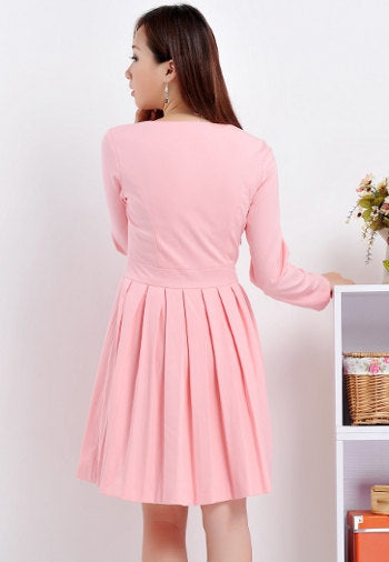 Long Sleeve Dress Square neckline Custom made dress 50s dress Garden Party Dress Pleated Skater Dress Kate Middleton Pink Dress Teal