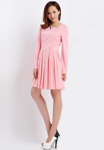 Long Sleeve Dress Square neckline Custom made dress 50s dress Garden Party Dress Pleated Skater Dress Kate Middleton Pink Dress Teal