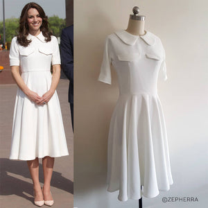 1950s swing dress 50s dress white crepe dress custom made dress cream swing dress custom Kate Middleton White Dress Royal India tour