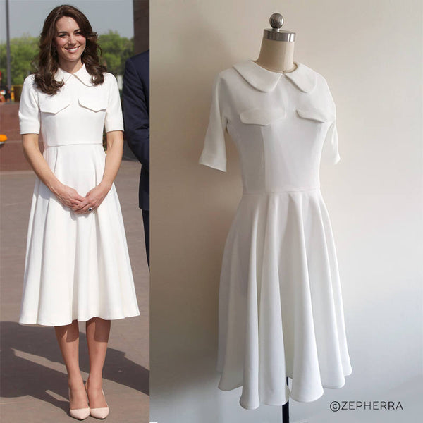 1950s swing dress 50s dress white crepe dress custom made dress cream swing dress custom Kate Middleton White Dress Royal India tour