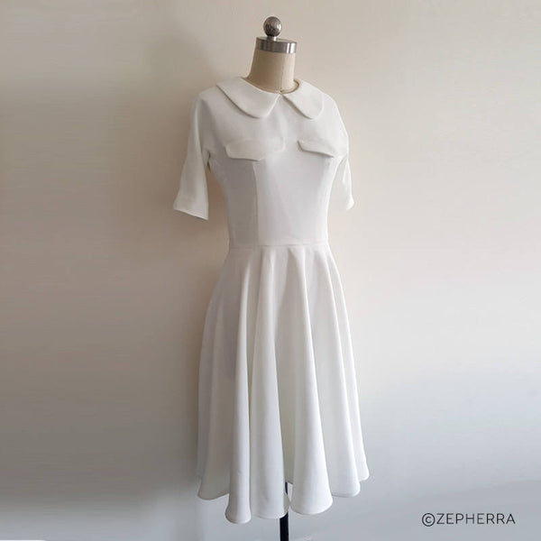 1950s swing dress 50s dress white crepe dress custom made dress cream swing dress custom Kate Middleton White Dress Royal India tour