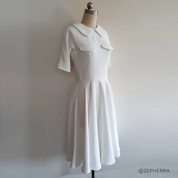 1950s swing dress 50s dress white crepe dress custom made dress cream swing dress custom Kate Middleton White Dress Royal India tour