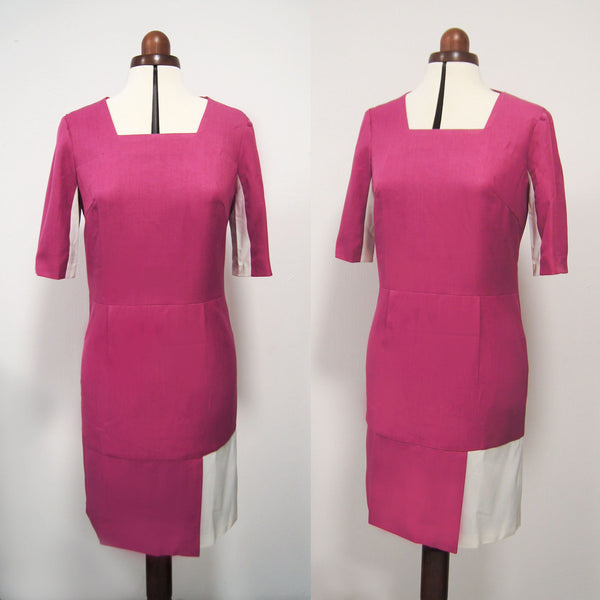 Magenta colorblock dress work shiftdress duchess wimbledon dress Size XL SALE Kate Middleton dress Mod 60s' dress