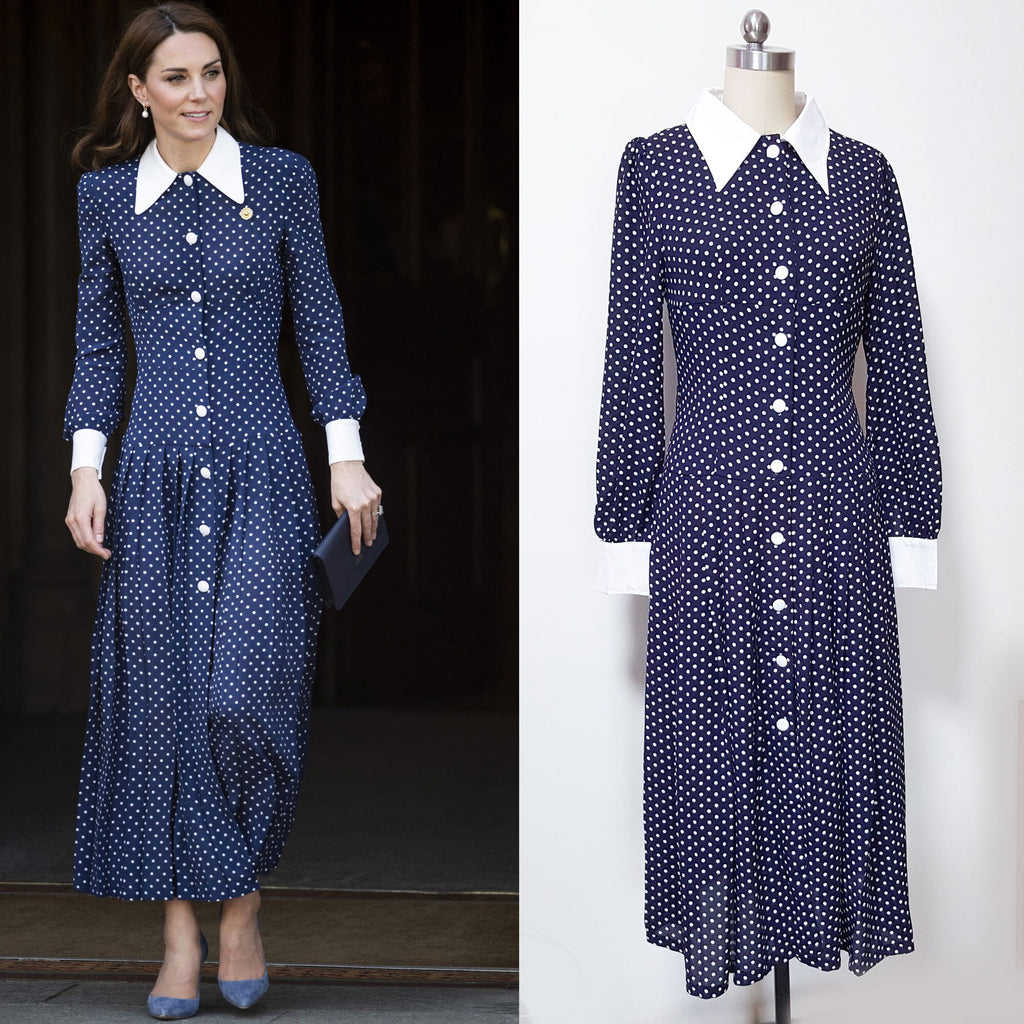 Long sleeve retro polka dot dress 1940s style Kate Middleton polka dot Cosplayrr Long sleeve retro polka dot dress 1940s style Kate Middleton polka dot Cosplayrr