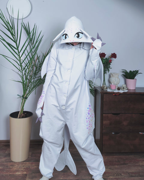 Unisex cut male or female Kigurumi white dragon