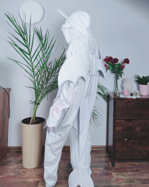 Unisex cut male or female Kigurumi white dragon