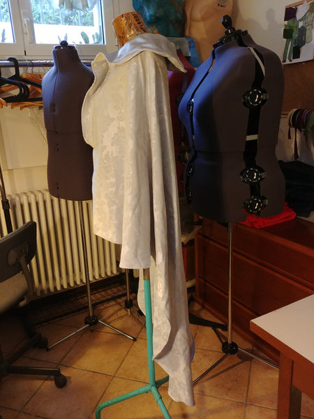 Light Gray Jacquard cape with Satin collar READY FOR SHIPPING