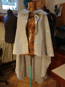 Light Gray Jacquard cape with Satin collar READY FOR SHIPPING