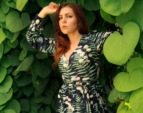 Dress with floral ornaments fashion summer dress Long sleeve dress