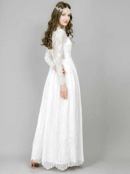 White Lace Dress Bohemian wedding Lace wedding dress Vintage Wedding Custom made to fit Long sleeve wedding dress Boho Wedding Dress