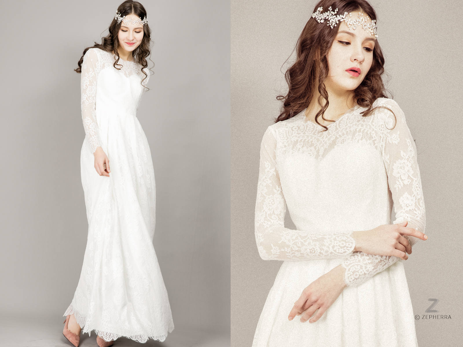 White Lace Dress Bohemian wedding Lace wedding dress Vintage Wedding Custom made to fit Long sleeve wedding dress Boho Wedding Dress