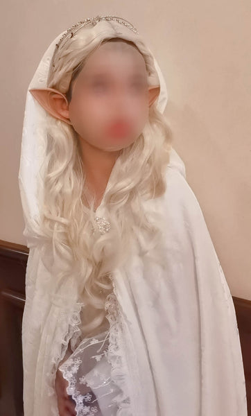 Elven dress cape robe hood white lace Lord of the Rings fairy elf dress Galadriel dress