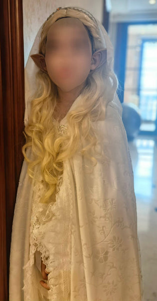 Elven dress cape robe hood white lace Lord of the Rings fairy elf dress Galadriel dress