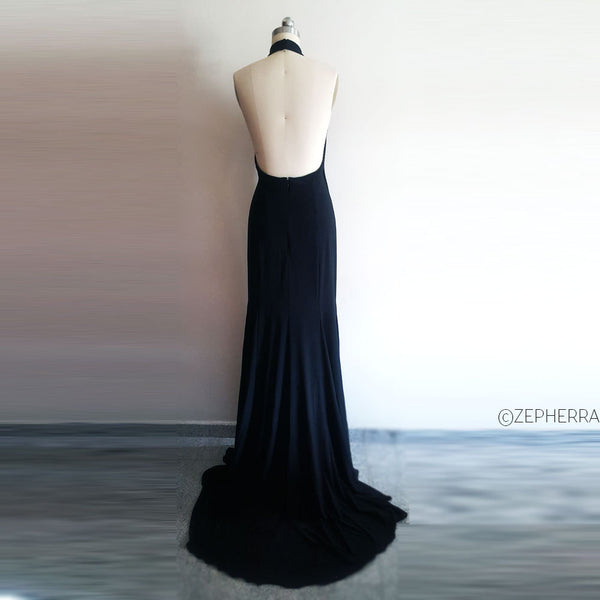 Backless gown halter neck gown duchess of sussex wedding dress inspired custom Meghan bridal reception inspired gown black evening gown