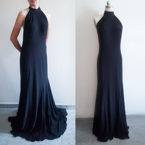 Backless gown halter neck gown duchess of sussex wedding dress inspired custom Meghan bridal reception inspired gown black evening gown