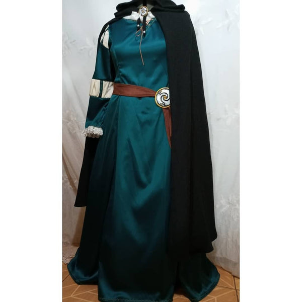 Cosplay Merida Brave dress adult+brooch costume princess inspired cloak