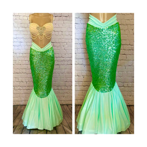 Costume Tail Skirt with High Waisted Slimming Design Features Mint Green Sequin Mermaid