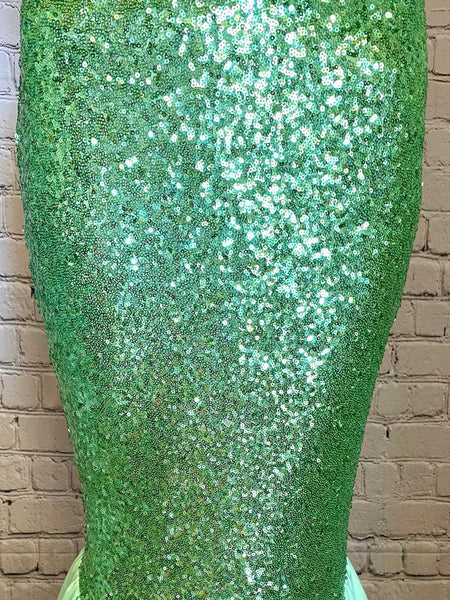 Costume Tail Skirt with High Waisted Slimming Design Features Mint Green Sequin Mermaid