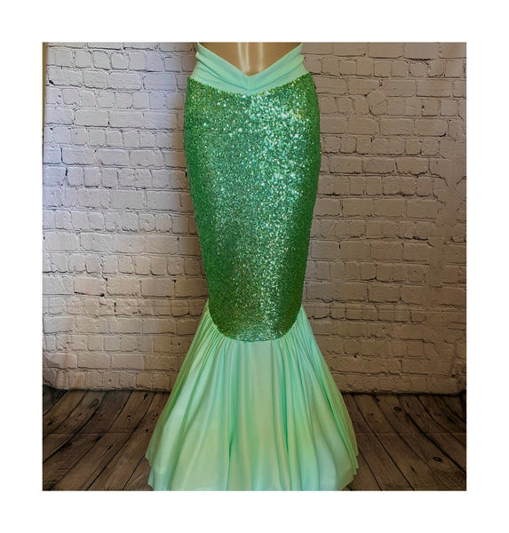 Costume Tail Skirt with High Waisted Slimming Design Features Mint Green Sequin Mermaid