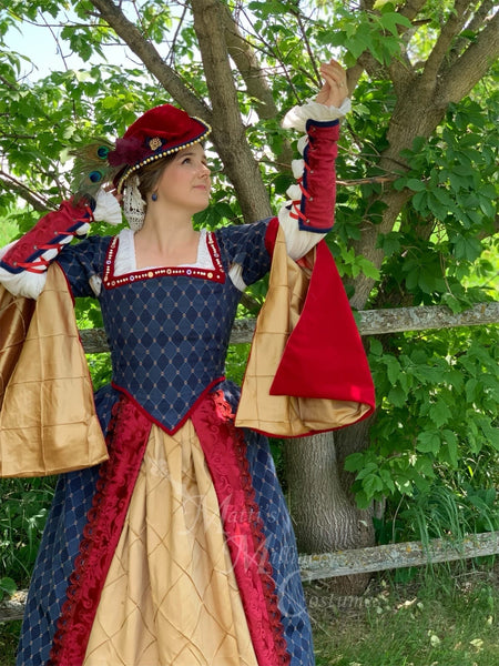 Skirt Parr Boleyn French hood costume NEW Blue Red Gold Tudor Court princess Royal Renaissance Faire Theater dress