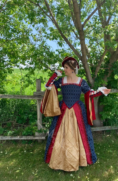 Skirt Parr Boleyn French hood costume NEW Blue Red Gold Tudor Court princess Royal Renaissance Faire Theater dress