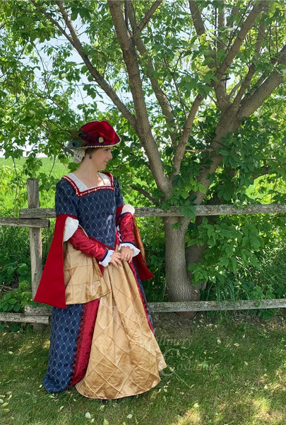Skirt Parr Boleyn French hood costume NEW Blue Red Gold Tudor Court princess Royal Renaissance Faire Theater dress