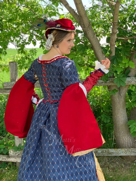Skirt Parr Boleyn French hood costume NEW Blue Red Gold Tudor Court princess Royal Renaissance Faire Theater dress