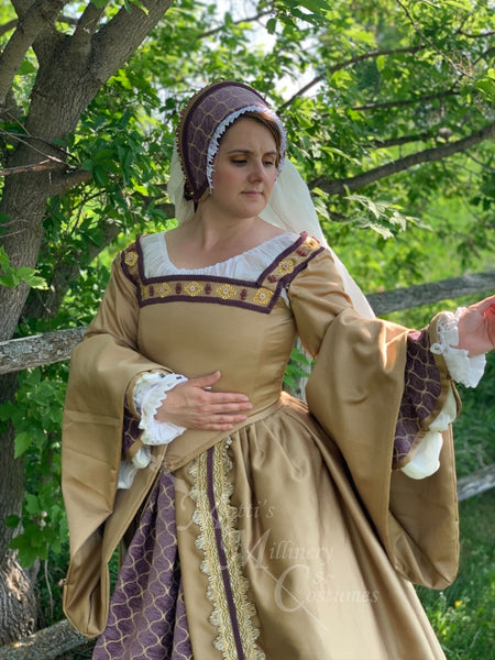 Katherine Parr Boleyn Queen French hood costume NEW Purple Gold Tudor Court mid 1500s princess Royalty Renaissance dress