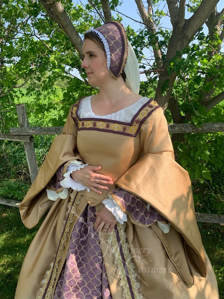 Katherine Parr Boleyn Queen French hood costume NEW Purple Gold Tudor Court mid 1500s princess Royalty Renaissance dress
