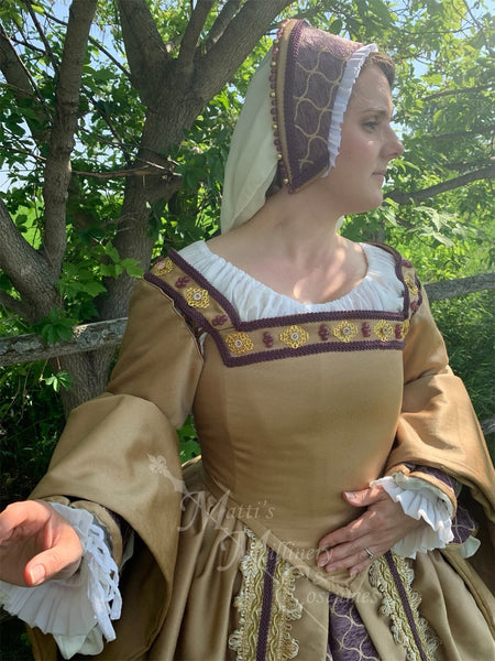 Katherine Parr Boleyn Queen French hood costume NEW Purple Gold Tudor Court mid 1500s princess Royalty Renaissance dress