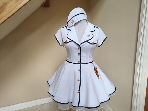 Nautica Rockabilly dress, Navy Military Lady dress with hat militarily side cap